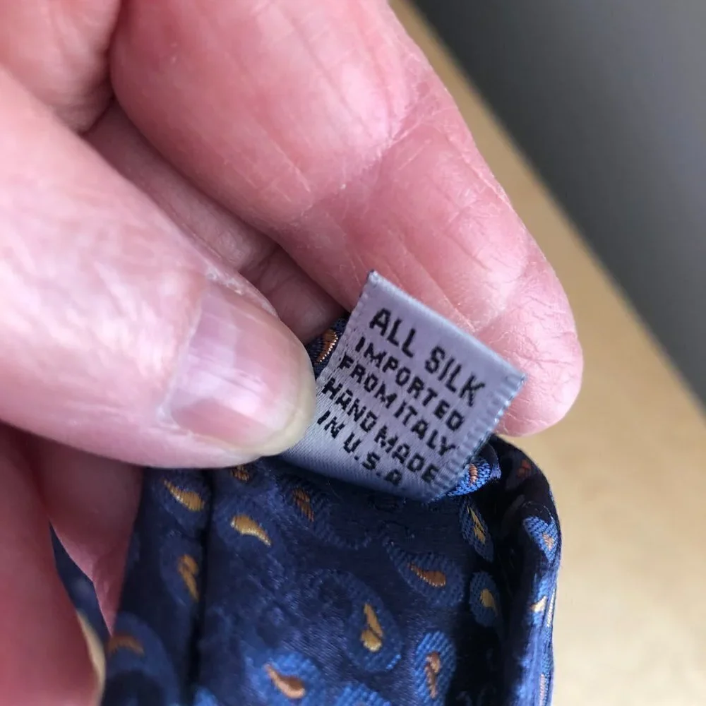 XMI Umbria Silk Necktie Men's Navy & Cobalt with Gold Hand Made Tie - NEW